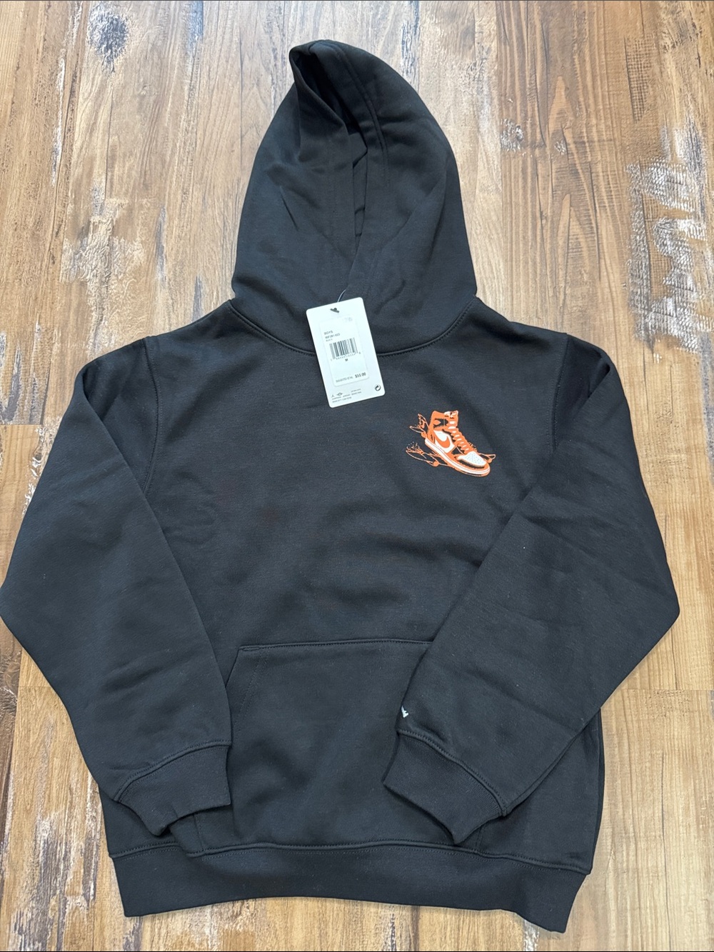 Jordan Black Hoodie with Orange Sneaker Graphic